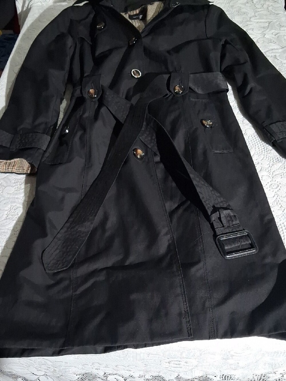 London Fog Black Double-Breasted Trench Coat - Picture 4 of 7